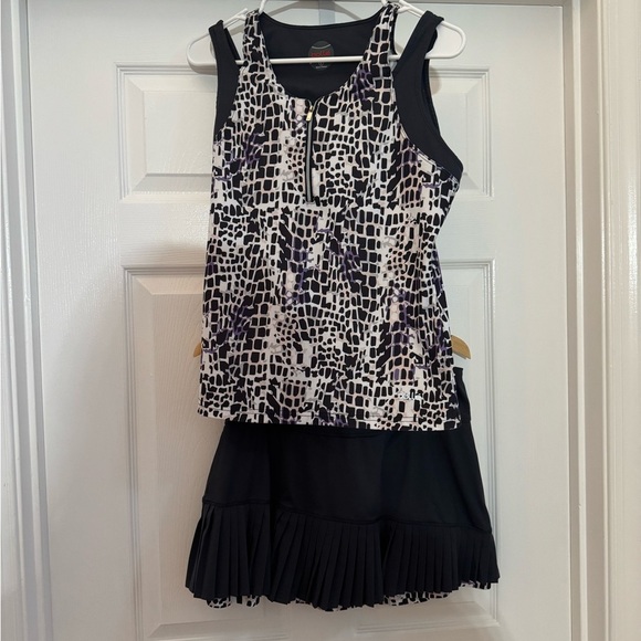 bolle Tops - Bolle Grey Purple and White Patterned Athletic Top and Skort Set large